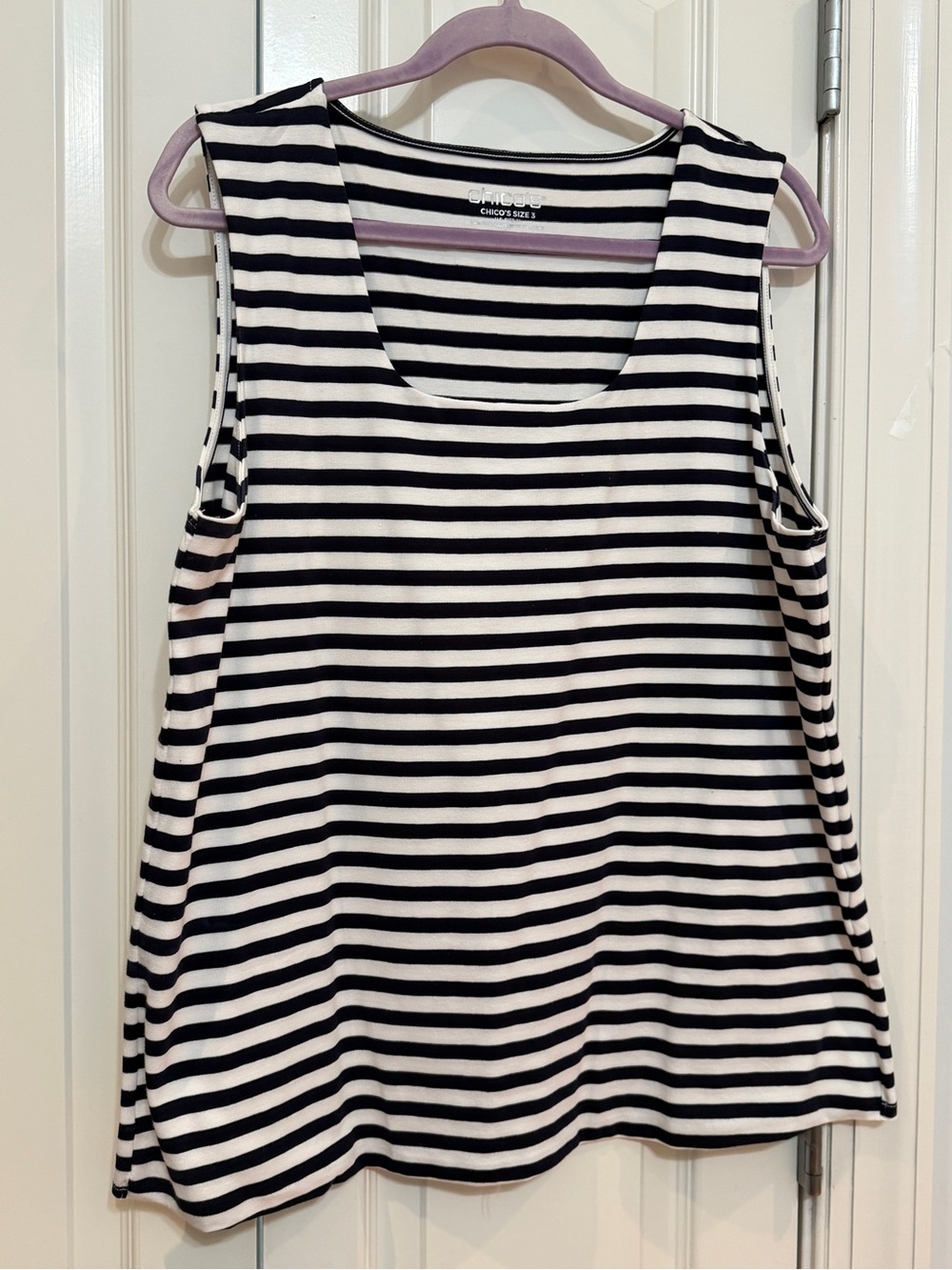 Chico's Navy Blue and White Striped Sleeveless Tank Top